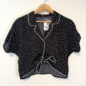 Heart Soul Polka Dot Collared Crop Top Size Medium NWT